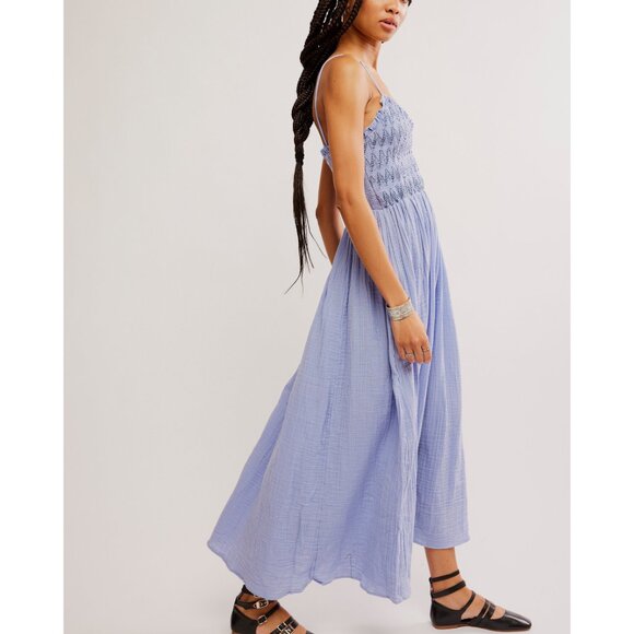 FREE PEOPLE Sweet Nothings Solid Midi Dress / Blue Heron - Picture 2 of 6